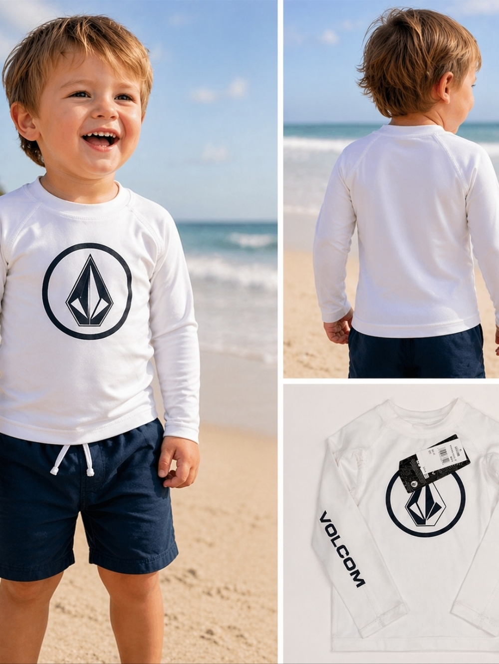 Volcom White Long-Sleeve Logo Rash Guard Size 3T